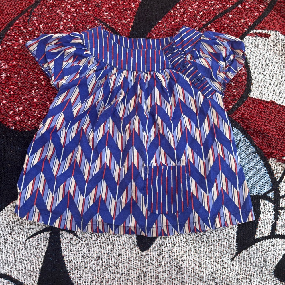 LITTLE MARC JACOBS BLUE RED BUTTON ACCENT SHIRT GIRLS SIZE 4T